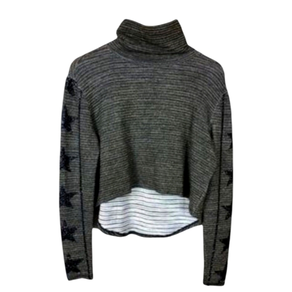 John John Rare Cropped Mock Neck Metallic Star Top - Picture 1 of 8